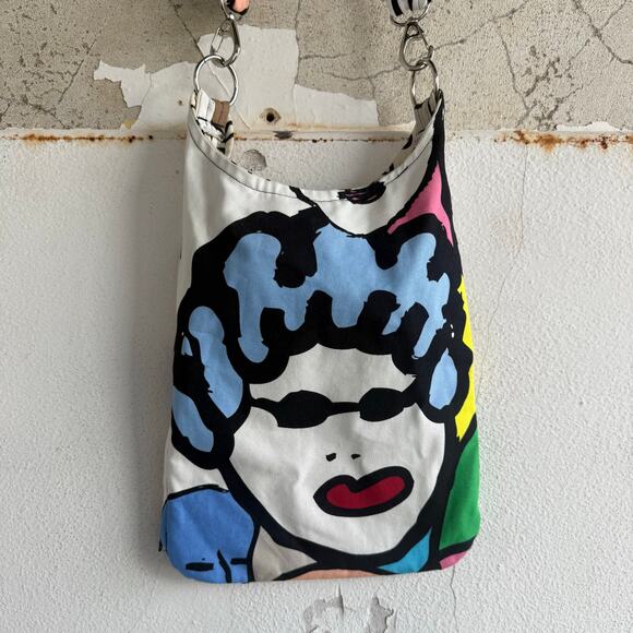 Pop Art Crossbody Bag Abstract Faces Canvas Purse Wearable Art Funky Grandmacore - Picture 1 of 7